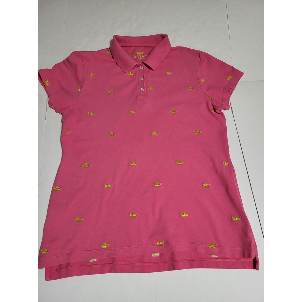 (#8) PETER MILLAR Allover Polo Pink Size Women's Large Short Sleeve